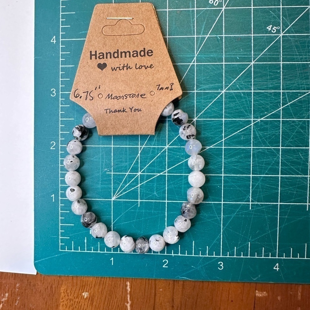 Moonstone bracelet stretch 7mm beads handmade gemstone black white - Picture 5 of 7
